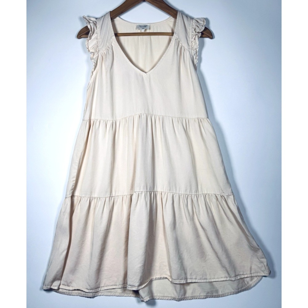 Gentle Fawn Lyocell Tiered Mini Dress Small Ivory Ruffle Sleeve Boho Feminine